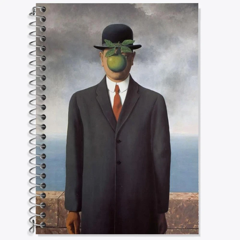 دفتر زبان 50 برگ خندالو مدل سه خط طرح پسر انسان اثر رنه ماگریت کد 23345