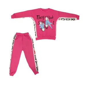 ست تی شرت و شلوار دخترانه مدل 0011 رنگ صورتی