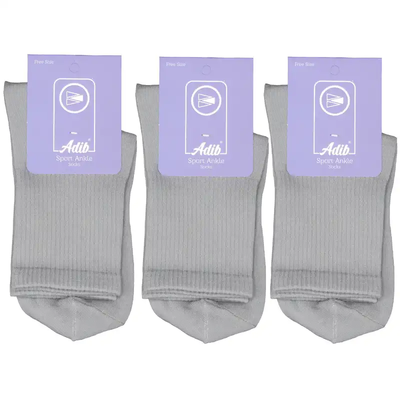 جوراب ورزشی زنانه ادیب مدل کش انگلیسی کد SPTW رنگ نقره ای بسته 3 عددی