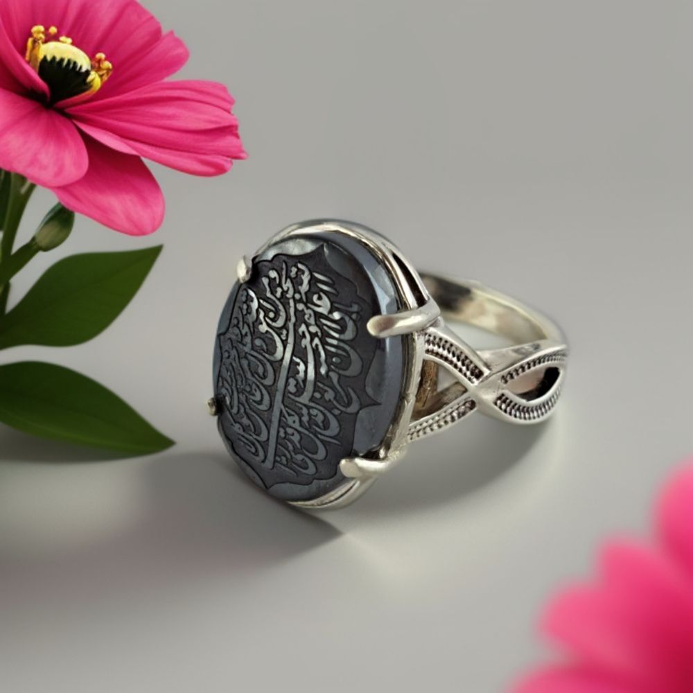 انگشتر نقره زنانه ملک زیور طرح و من یتق الله حدید مدل پیچش کد 92 -  - 3