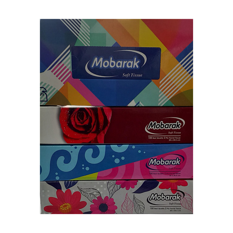 دستمال کاغذی 100 برگ دو لایه مبارک مدل مادلین بسته 4 عددی