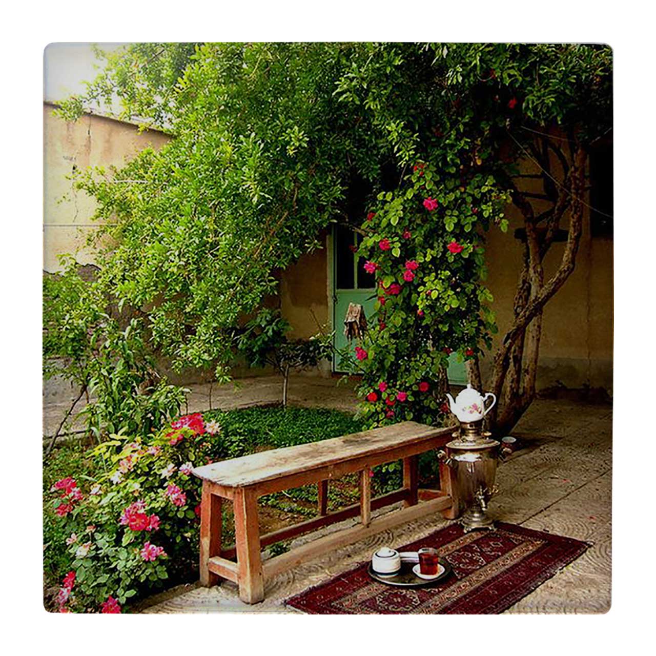 کاشی کارنیلا طرح حیاط ایرانی و نیمکت کد wk3552