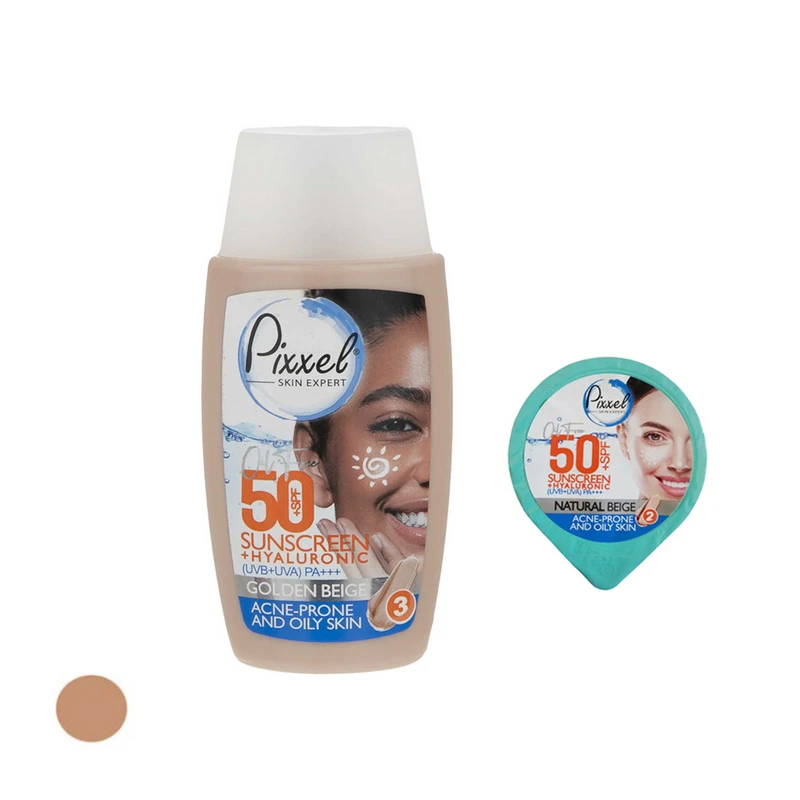 کرم ضد آفتاب رنگی پیکسل spf50 مدل 01 مناسب پوست‌های چرب حجم 50 میلی لیتر به همراه کرم ضد آفتاب رنگی پیکسل spf50 مدل 02 حجم 7 میلی لیتر