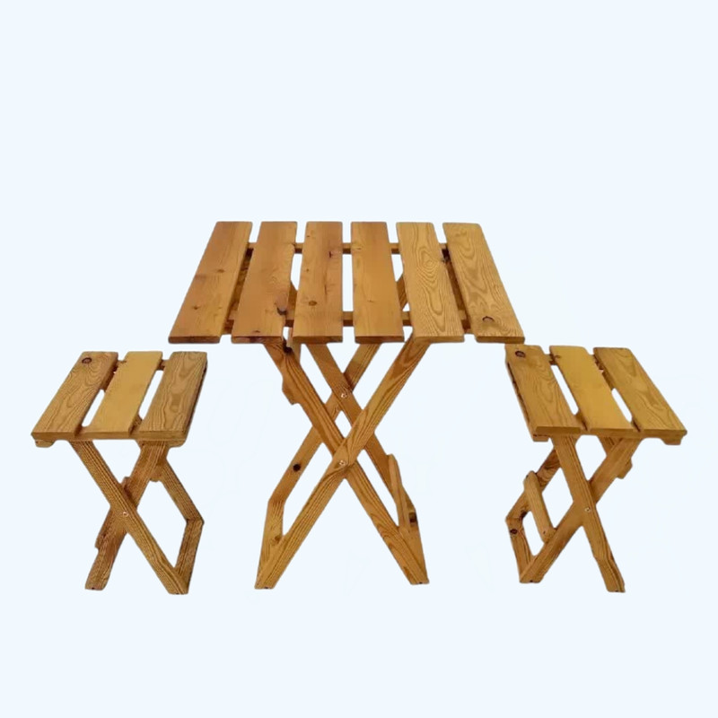 میز و صندلی سفری مدل تاشو چوبی کد 2098 مجموعه سه عددی