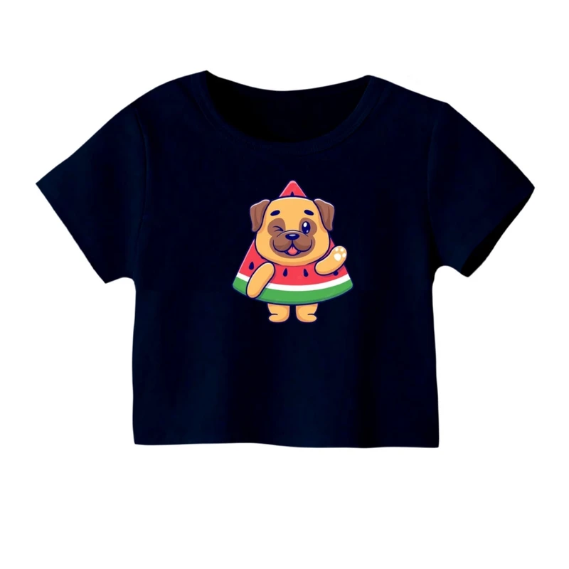 کراپ‌ تی‌شرت آستین کوتاه زنانه مدل سگ یلدایی کد 2