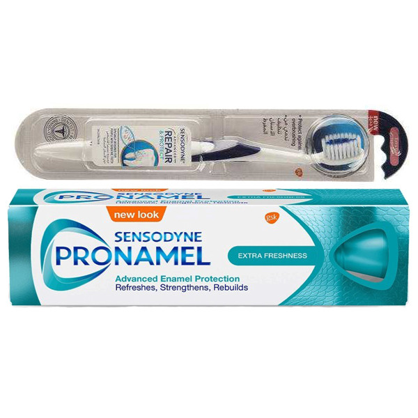 خمیر دندان سنسوداین مدل Extra Fresh حجم 75 میلی لیتر به همراه مسواک سنسوداین مدل ریپیر با برس نرم