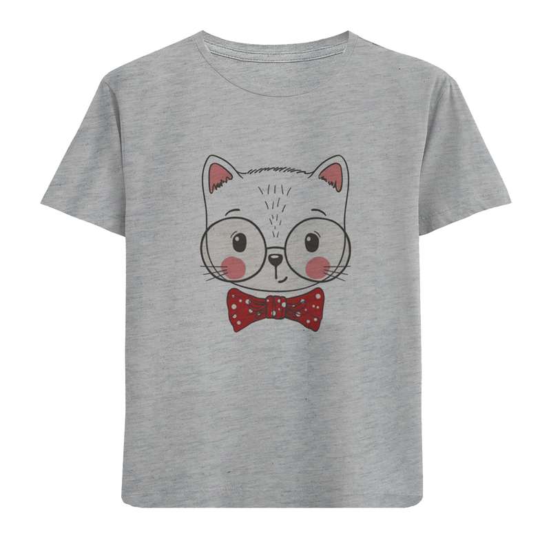 تی شرت آستین کوتاه دخترانه مدل گربه پاپیون D24