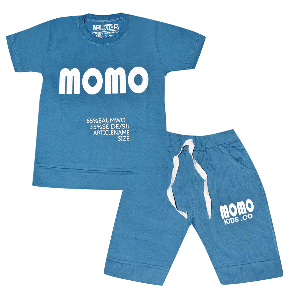 ست تی شرت و شلوارک پسرانه مدل momo رنگ آبی 