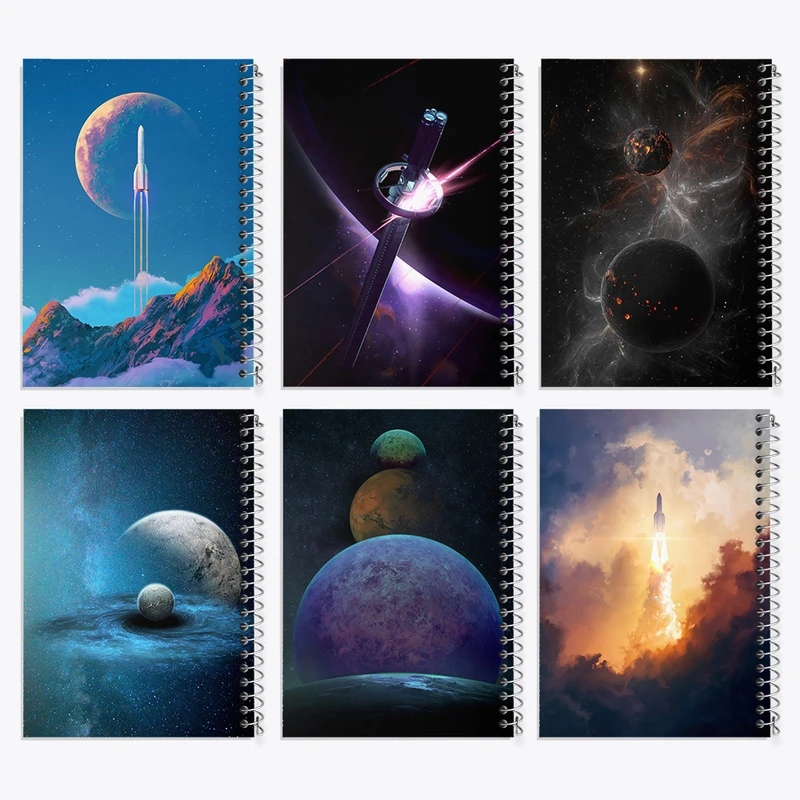 دفتر مشق 100 برگ خندالو طرح فضایی کد 999 مجموعه 6 عددی