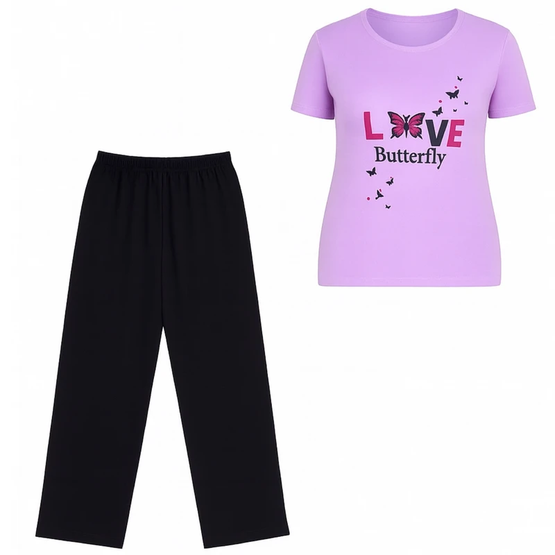 ست تی شرت آستین کوتاه و شلوار راحتی زنانه مدل باربارا کد 05