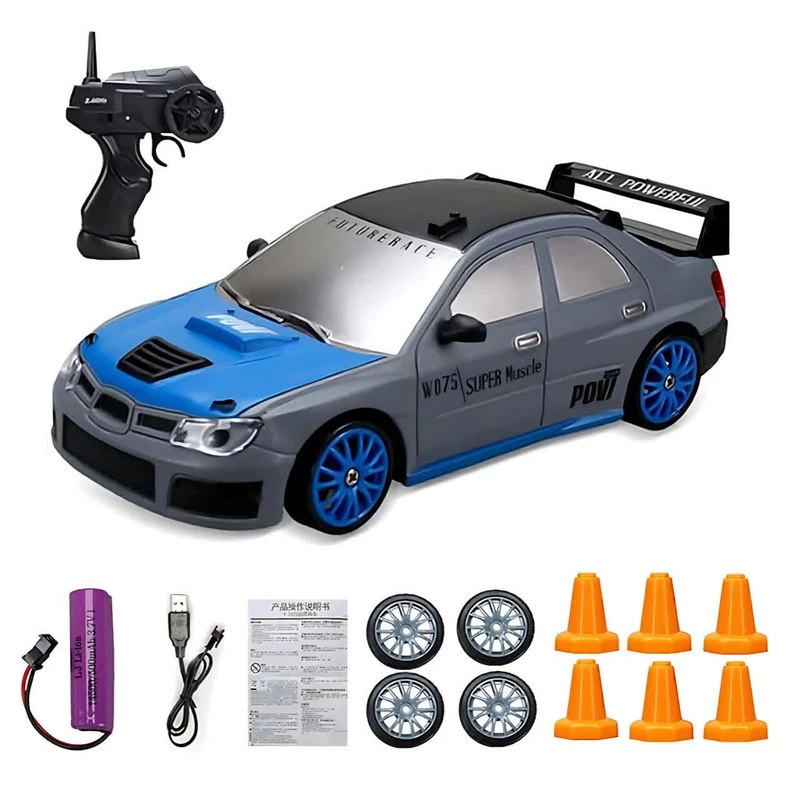 ماشین بازی کنترلی ناب سل مدل سوبارو دبلیو آر ایکس دریفت شارژی سرعتی 15km/h به همراه لاستیک زاپاس و علائم رانندگی کد SUBARU WRX DRIFT CAR RETURNS NAAB005