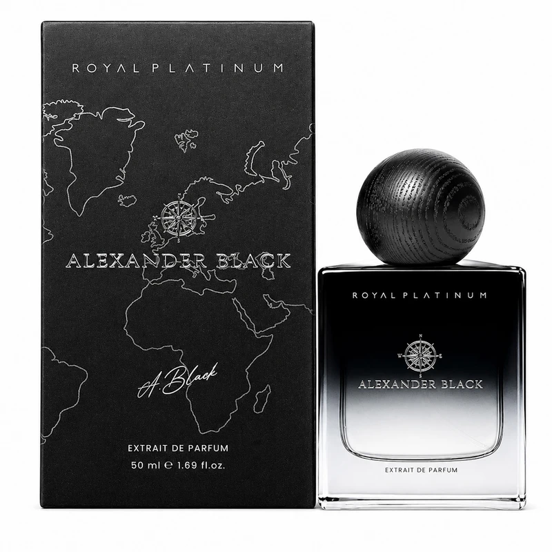 ادو پرفیوم مردانه رویال پلاتینیوم مدل Alexander black با رایحه خنک حجم 50 میلی لیتر