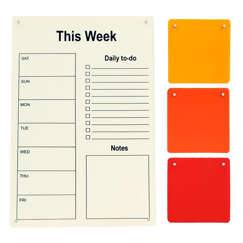 تخته وایت برد مدل پلنر هفتگی سایز 20*30 سانتی متر به همراه استیکر مجموعه 4 عددی