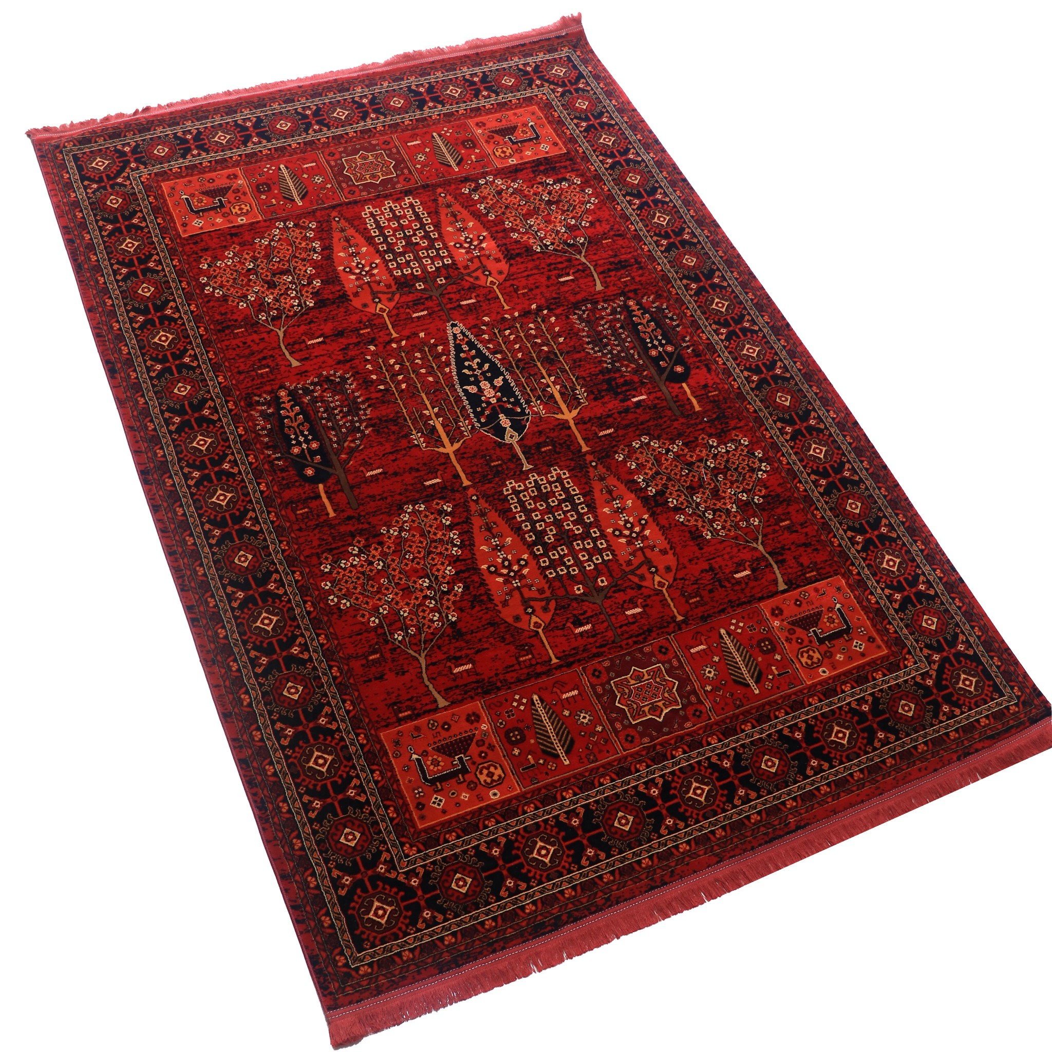 فرش ماشینی بزرگمهر طرح بلوچی کد87020 زمینه لاکی