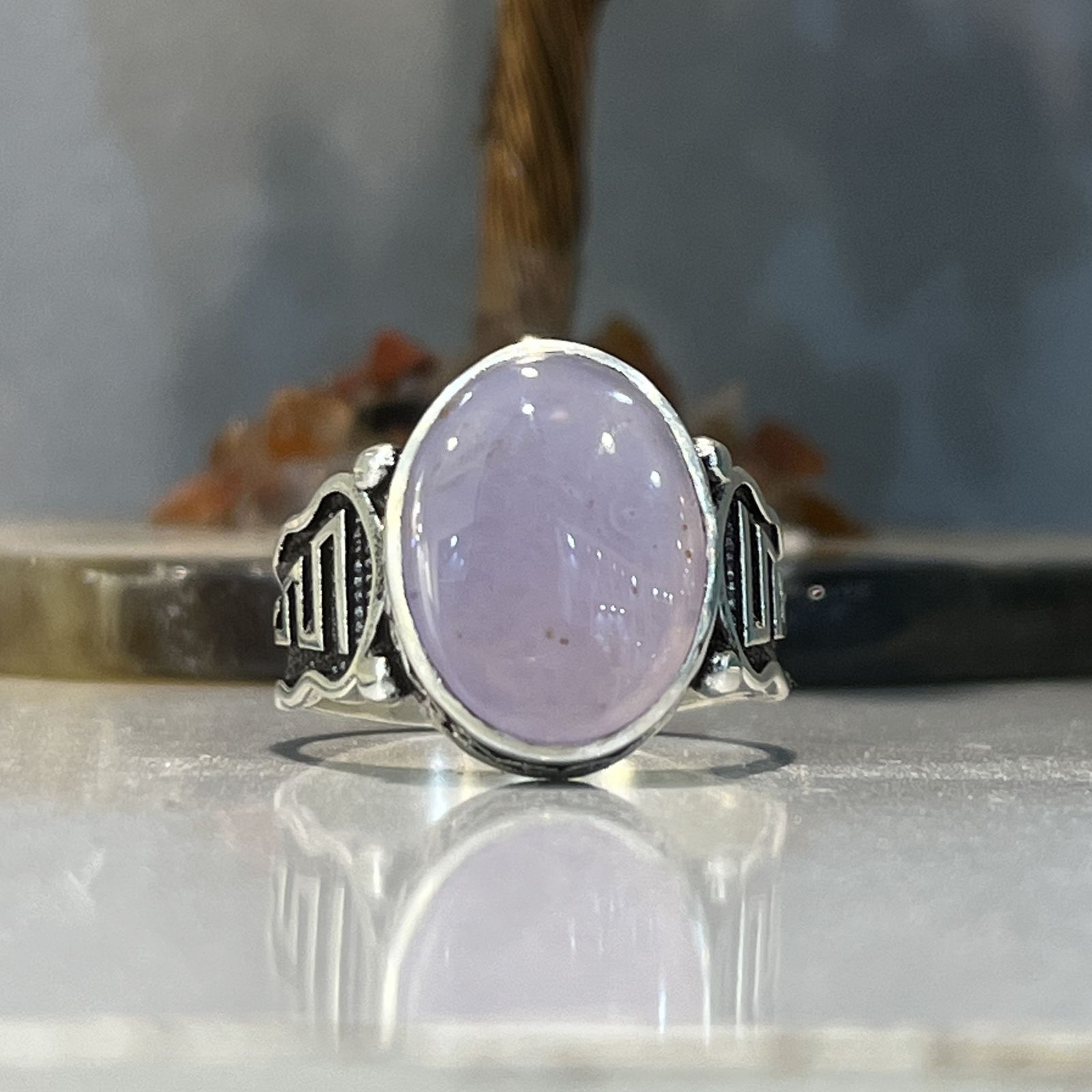 انگشتر نقره مردانه مدل سیاه قلم دستساز مزین به عقیق یمنی کبود 43-24 - - 3