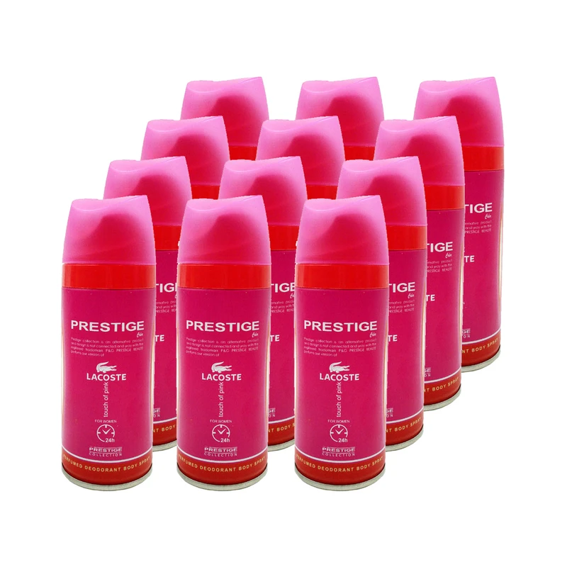 اسپری خوشبو کننده بدن زنانه پرستیژ مدل Lacoste Touch of Pink حجم 150 میلی لیتر مجموعه 12 عددی