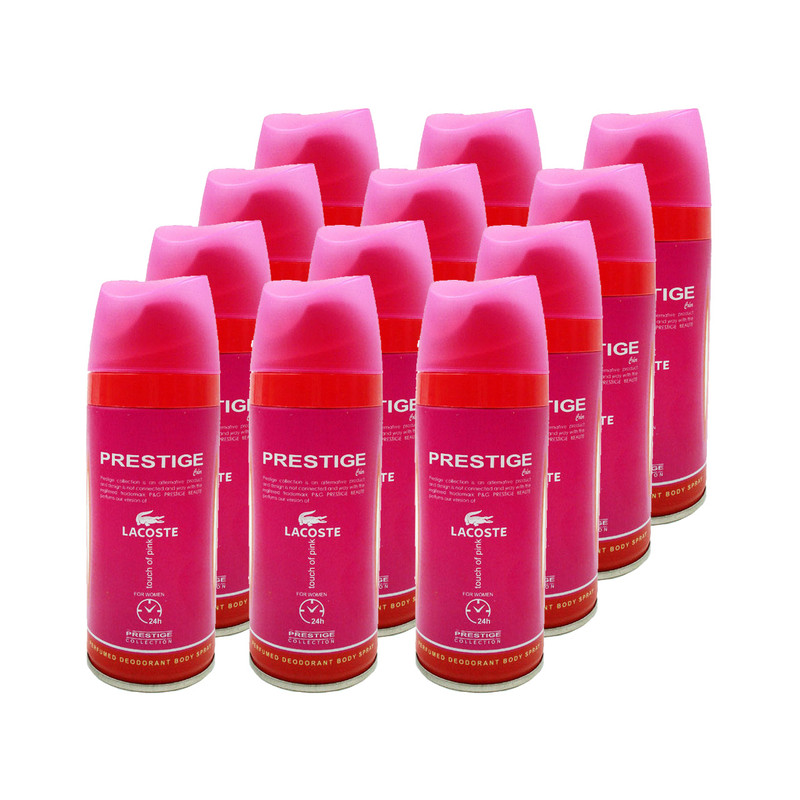 اسپری خوشبو کننده بدن زنانه پرستیژ مدل Lacoste Touch of Pink حجم 150 میلی لیتر مجموعه 12 عددی