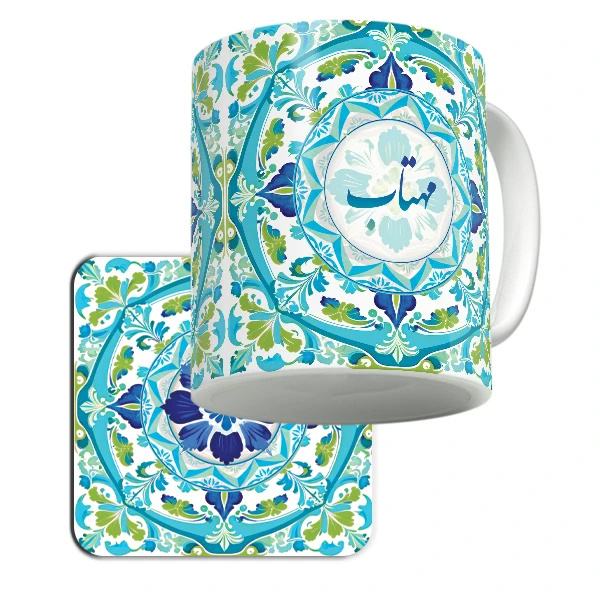 ماگ لاژید مدل اسم مهتاب کد GR-BL به همراه زیرلیوانی