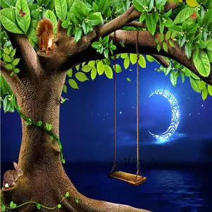 پوستر دیواری سه بعدی مدل درخت ماه شب سمور تاپ DVRF1373