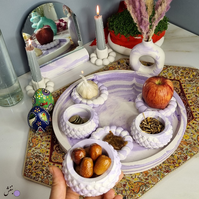 مجموعه ظروف هفت سین 8 پارچه طرح سنگ مدل هلنا