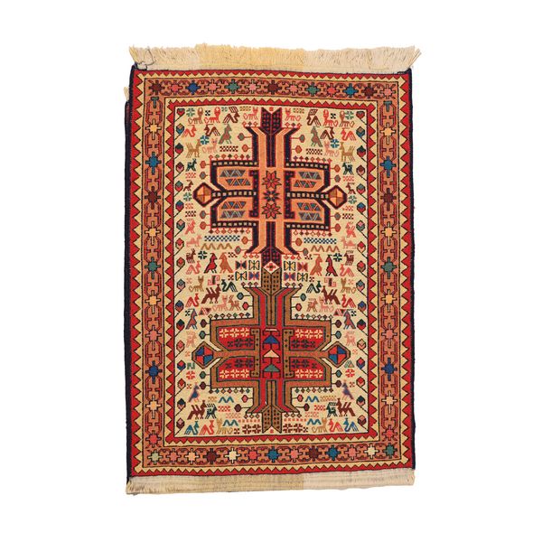 گلیم دستبافت یک متری مدل ورنی زمینه کرم کد 4040498