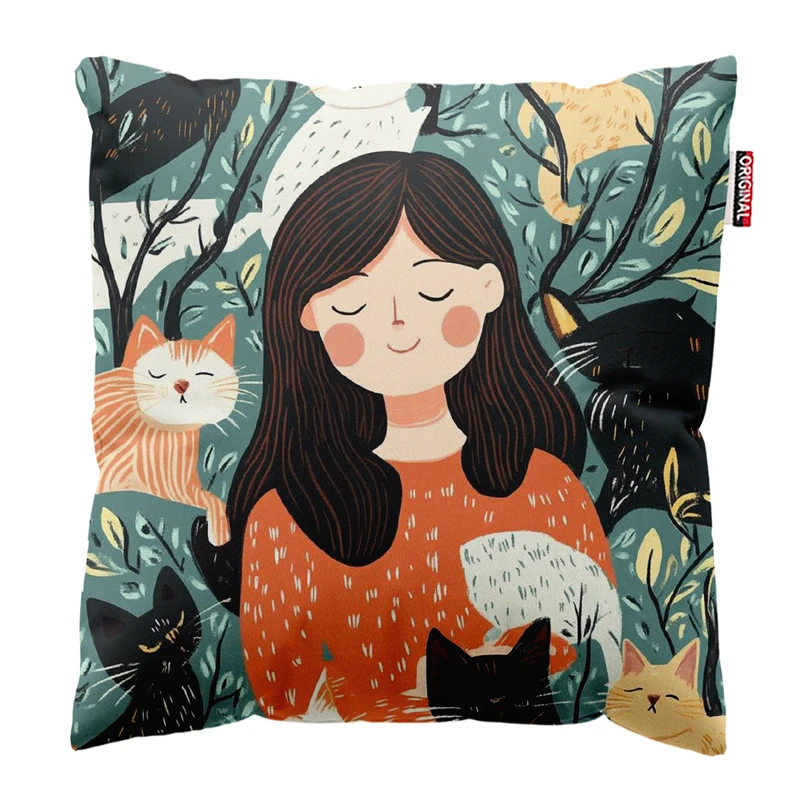 کوسن پاد آفرین مدل دخترانه طرح گربه کیوت فانتزی کد PK402085 سایز 40*40 سانتی متر