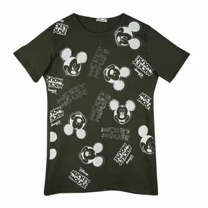 تی شرت آستین کوتاه زنانه مدل میکی موس رنگ سبز یشمی