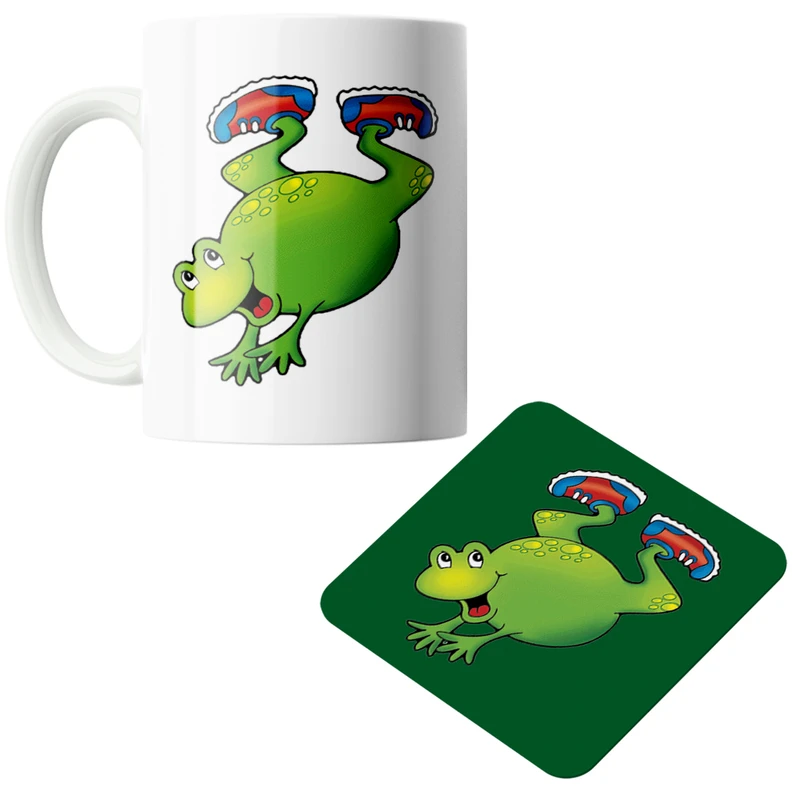 ماگ پاد آفرین مدل قورباغه با کفش کد DKC342 به همراه زیر لیوانی