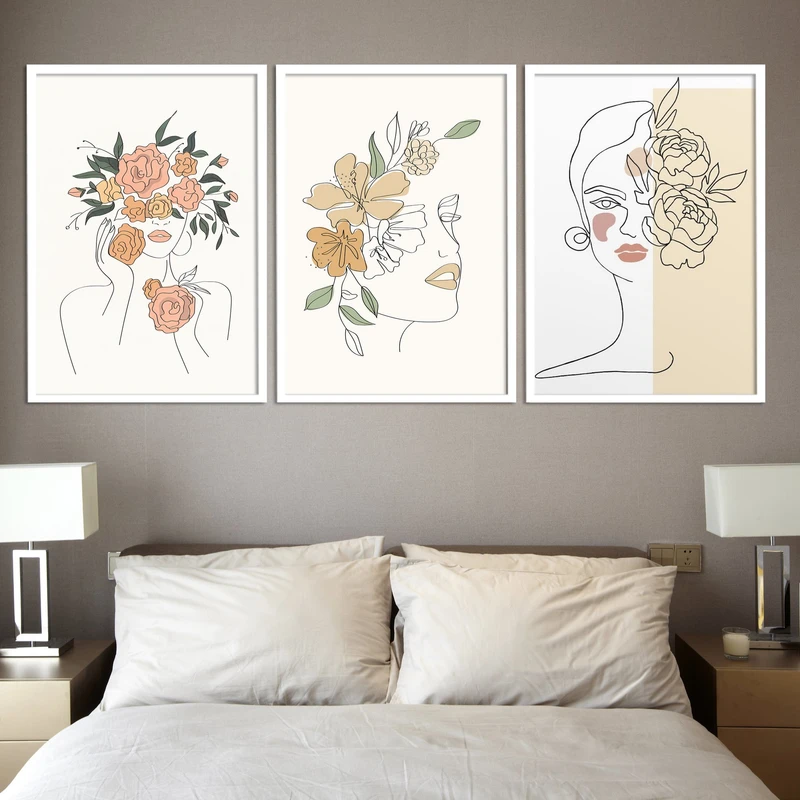 تابلو بکلیت طرح دکوراتیو پرتره چهره مینیمال مدل W-578 مجموعه 3 عددی 