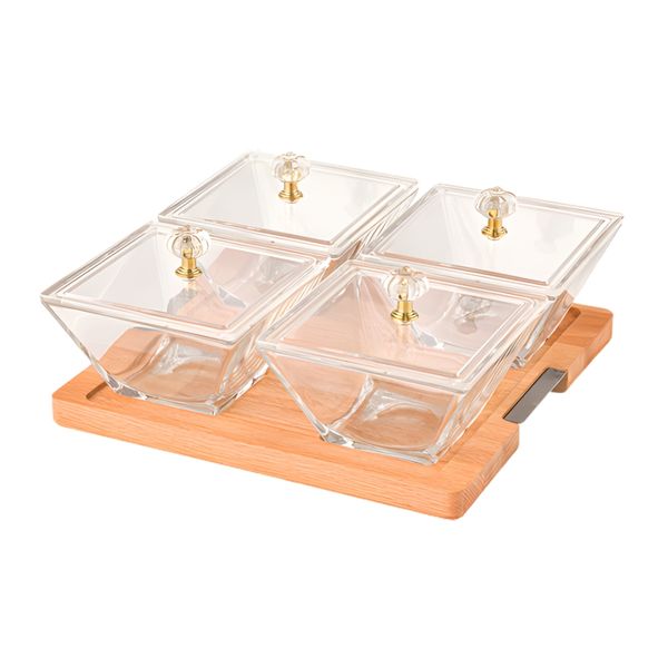 اردوخوری لیمون مدل مربع پایه چوبی کد FIDOKA-2243 مجموعه 4 عددی