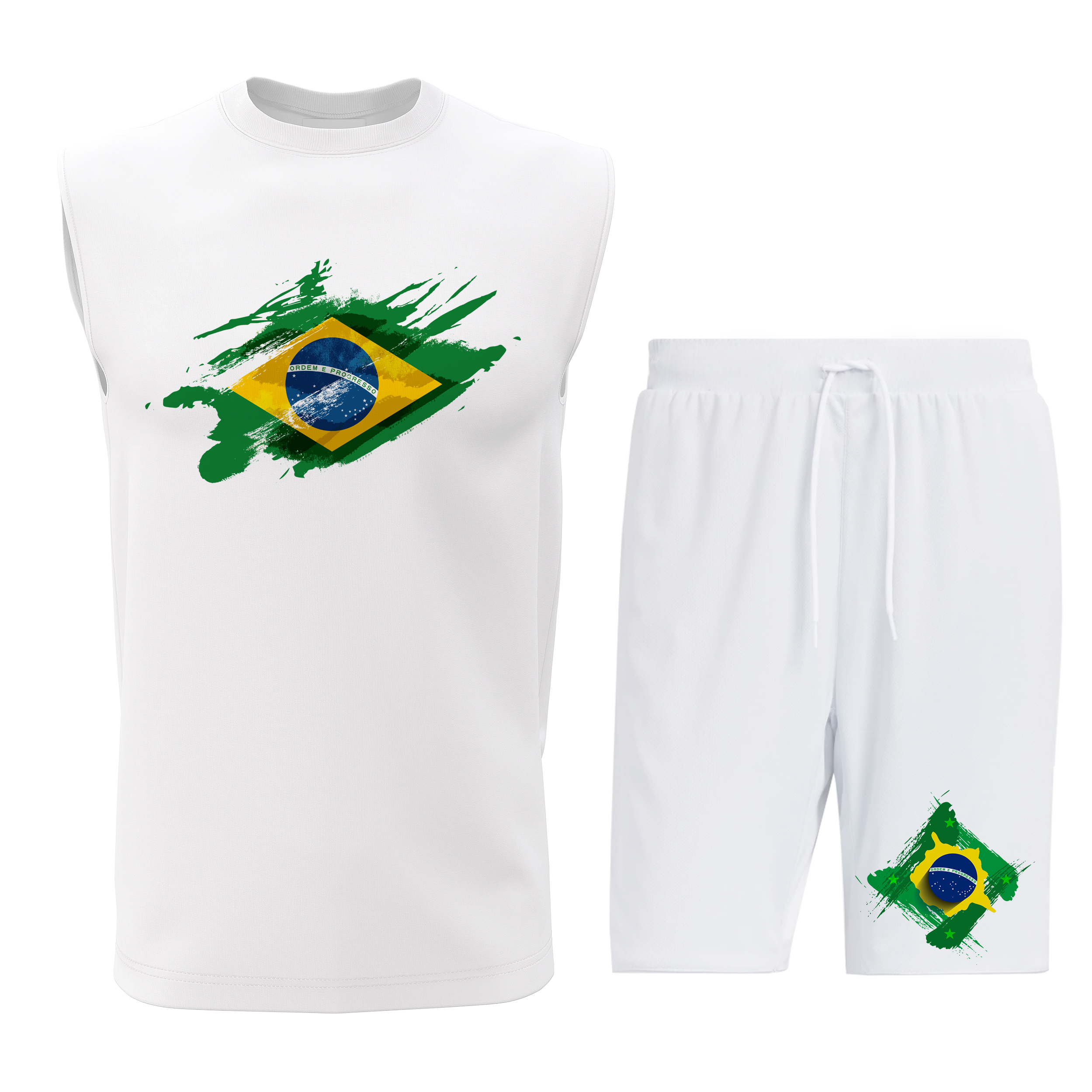 ست تاپ و شلوارک مردانه طرح پرچم برزیل مدل B055W