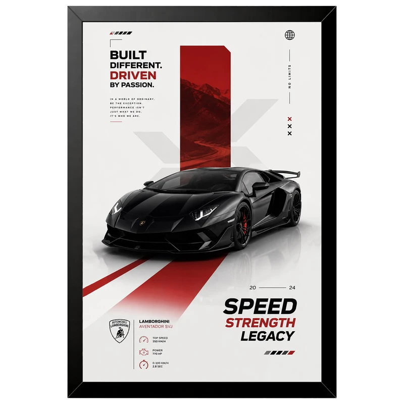 تابلو بکلیت طرح ماشین و خودرو لامبورگینی Lamborghini Aventador SVJ مدل B-az1003 فریم مشکی