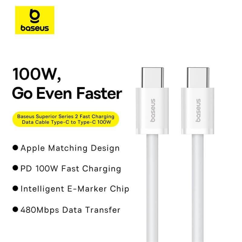 کابل تبدیل USB-C بیسوس مدل Superior Series 2 100W طول 2 متر