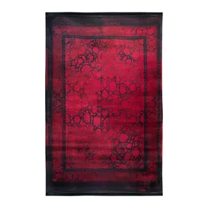 فرش ماشینی 700 شانه فرش مشهد زمینه سرمه‌ای حاشیه عنابی مدل 871310