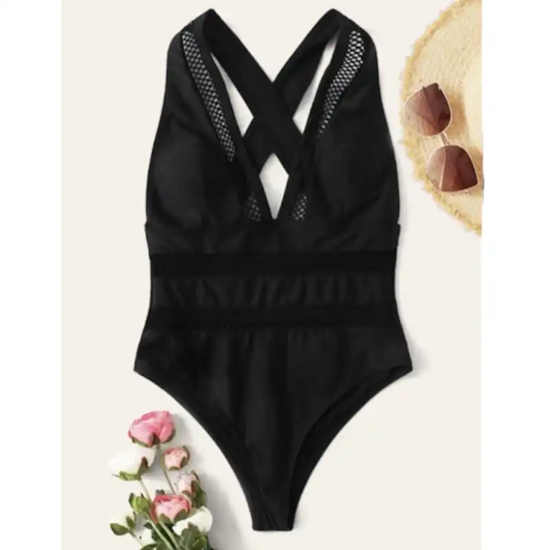 مایو زنانه مدل یقه V کد M33 رنگ مشکی