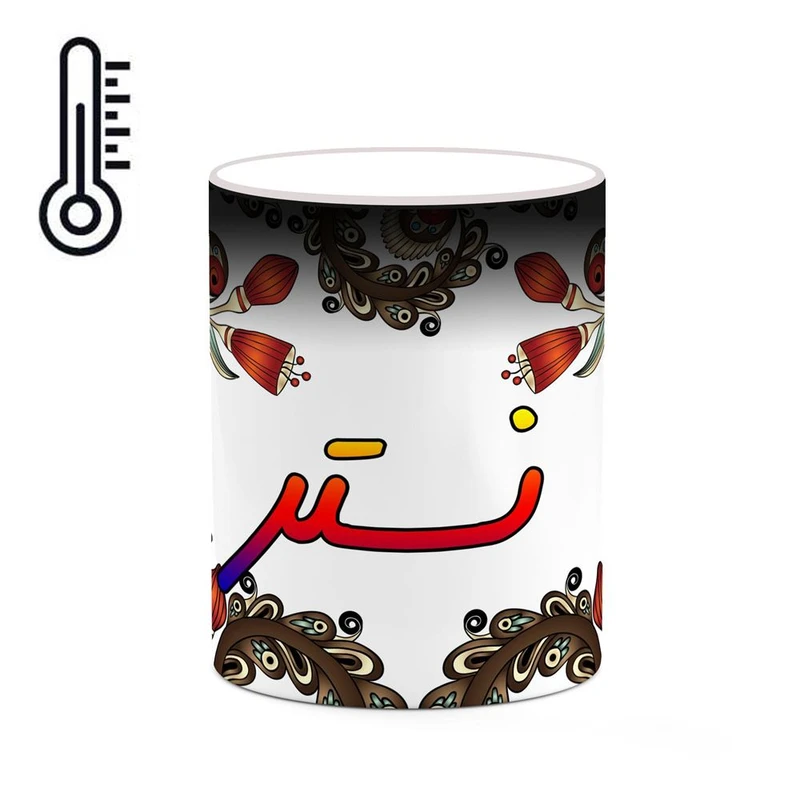 ماگ حرارتی کاکتی مدل اسم نستر طرح سنتی گل و بته کد mgh48008