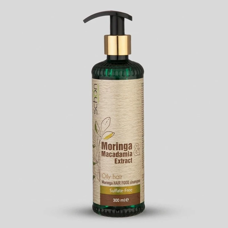 شامپو تقویت کننده مو شون مدل Moringa sulfate-free حجم 300 میلی‌لیتر، نرم‌کننده، تنظیم‌کننده چربی پوست سر، مغذی، مناسب موهای چرب، حاوی عصاره مورینگا و ماکادمیا