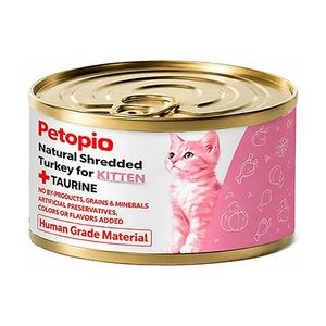 کنسرو غذای بچه گربه پتوپیا مدل Natural Shredded Kitten طعم بوقلمون ریش‌ریش‌شده وزن ۱۱۰ گرم
