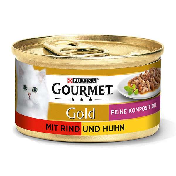 کنسرو غذای گربه گورمت مدل MIT RIND UND HUHN وزن 85 گرم