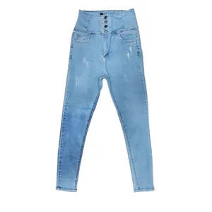 شلوار جین زنانه مدل کمر گن دار کد 17009 رنگ آبی