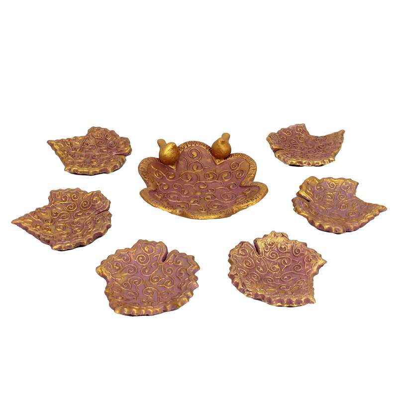 مجموعه ظروف هفت سین 7 پارچه دست نگار طرح برگ اسلیمی کد 561