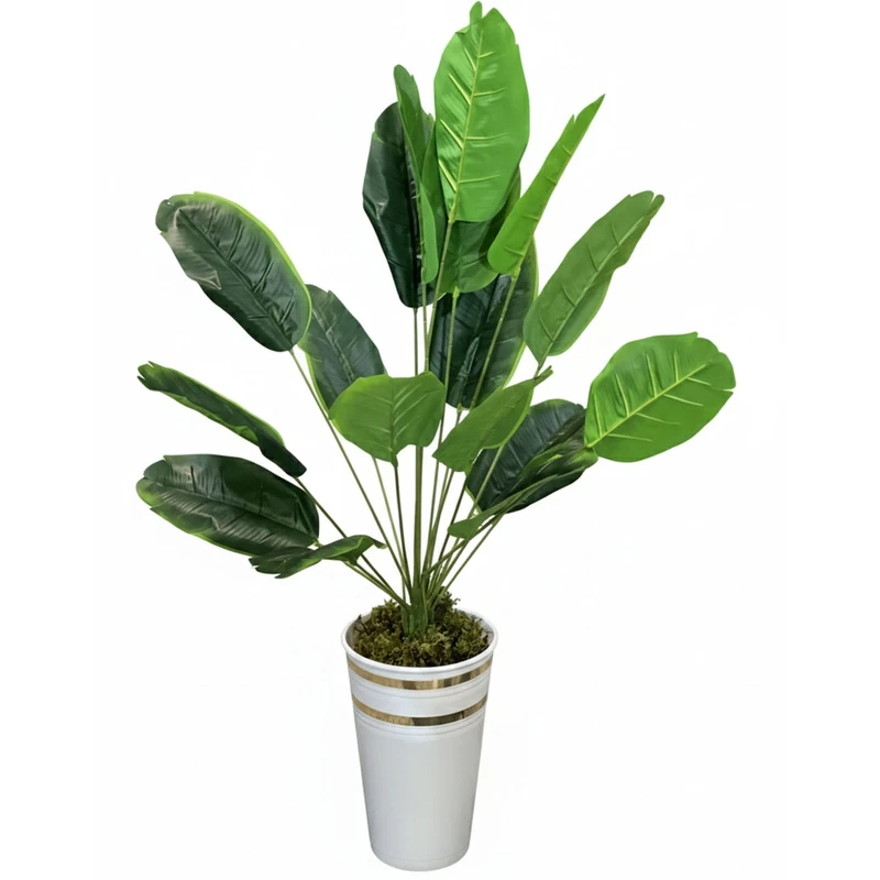 گلدان به همراه گل مصنوعی مدل پرنده بهشتی 18 برگ کد 18