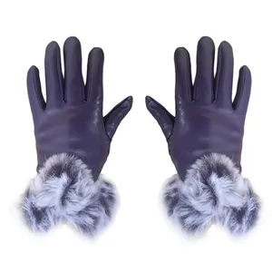 دستکش زنانه مدل چرم کد GL027 رنگ بادمجانی