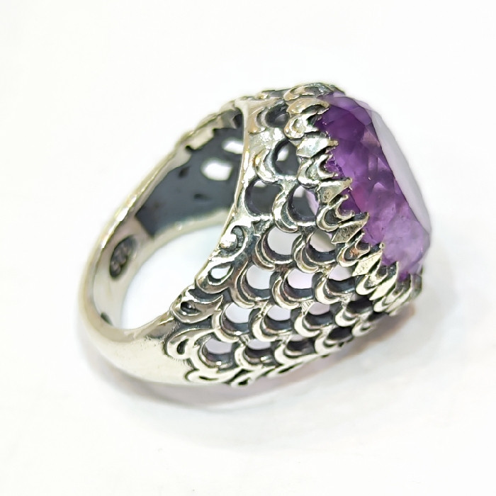 انگشتر نقره مردانه مدل آمیتیست طبیعی کد 14700