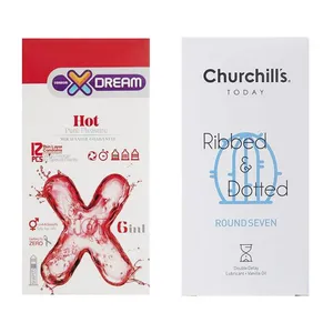 کاندوم چرچیلز مدل Round Seven بسته 12 عددی به همراه کاندوم ایکس دریم مدل Hot بسته 12 عددی