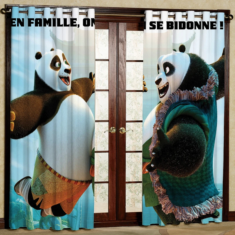 پرده مدل پاندای کونگ فو کار مخمل پانچی کد 1152L سایز 140x280 سانتی متر