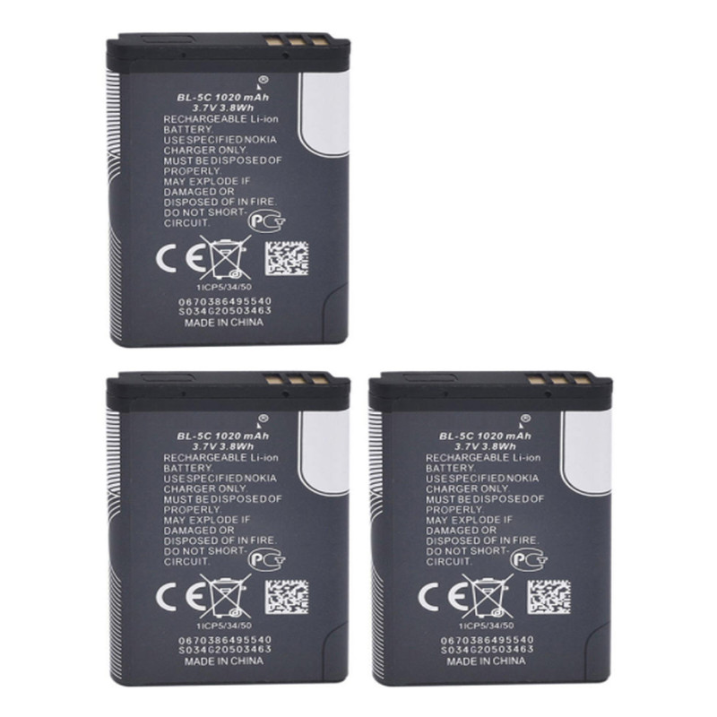 باتری موبایل مدل BL-5C با ظرفیت 1020میلی آمپرساعت مناسب برای گوشی موبایل نوکیا 5C بسته 3 عددی