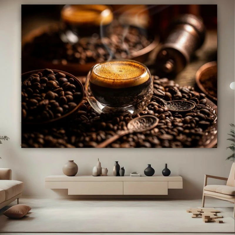 تابلو بوم طرح مخمل دانه قهوه مدل کافی شاپ کد FP105592