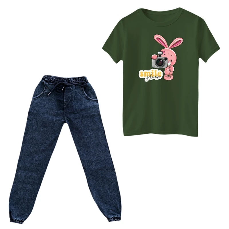 ست تی‌شرت و شلوار دخترانه مدل خرگوش کد ۹