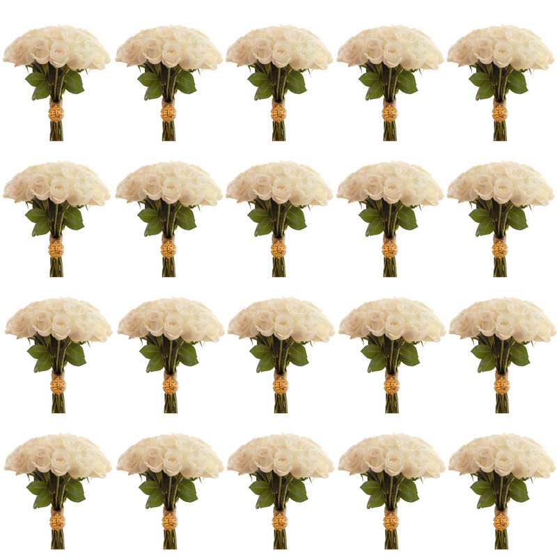 دسته گل طبیعی رز هلندی سفید هیمان کد 1100 بسته 20 عددی